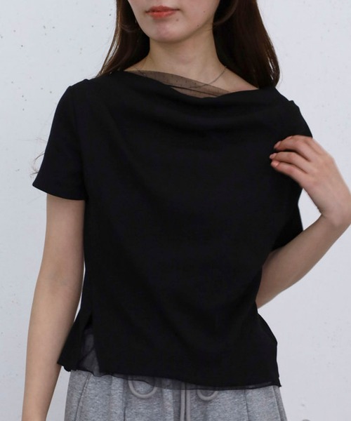 archives(アルシーヴ)の「チュールレイヤードタックドレープカットTOPS(Tシャツ/カットソー・レディース・ブラック/グレー/クリーム/ブルー・MEDIUM)」の2枚目の写真