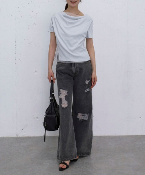 archives(アルシーヴ)の「チュールレイヤードタックドレープカットTOPS(Tシャツ/カットソー・レディース・ブラック/グレー/クリーム/ブルー・MEDIUM)」の16枚目の写真