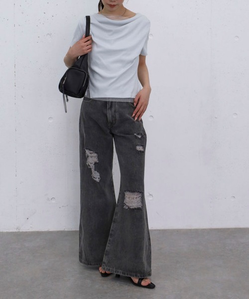 archives(アルシーヴ)の「チュールレイヤードタックドレープカットTOPS(Tシャツ/カットソー・レディース・ブラック/グレー/クリーム/ブルー・MEDIUM)」の15枚目の写真
