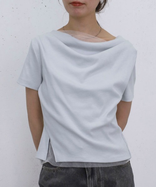 archives(アルシーヴ)の「チュールレイヤードタックドレープカットTOPS(Tシャツ/カットソー・レディース・ブラック/グレー/クリーム/ブルー・MEDIUM)」の12枚目の写真