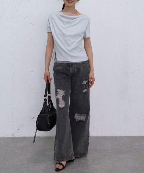 archives(アルシーヴ)の「チュールレイヤードタックドレープカットTOPS(Tシャツ/カットソー・レディース・ブラック/グレー/クリーム/ブルー・MEDIUM)」の17枚目の写真