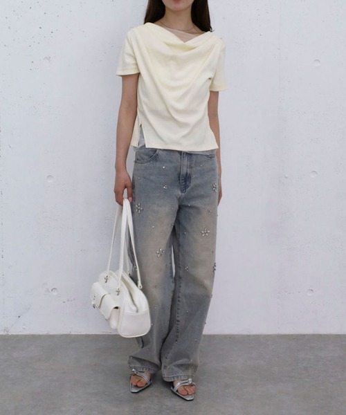 archives(アルシーヴ)の「チュールレイヤードタックドレープカットTOPS(Tシャツ/カットソー・レディース・ブラック/グレー/クリーム/ブルー・MEDIUM)」の8枚目の写真