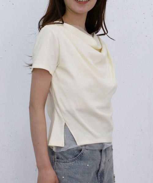 archives(アルシーヴ)の「チュールレイヤードタックドレープカットTOPS(Tシャツ/カットソー・レディース・ブラック/グレー/クリーム/ブルー・MEDIUM)」の5枚目の写真