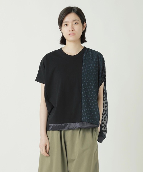 ZUCCa(ズッカ)の「CUT JACQUARD DOCKING / Tシャツ(Tシャツ/カットソー・レディース・ネイビー・M size)」の1枚目の写真