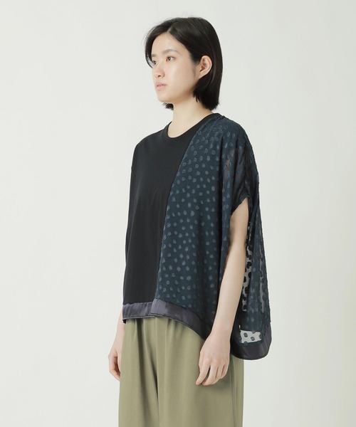 ZUCCa(ズッカ)の「CUT JACQUARD DOCKING / Tシャツ(Tシャツ/カットソー・レディース・ネイビー・M size)」の3枚目の写真