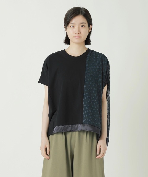 ZUCCa(ズッカ)の「CUT JACQUARD DOCKING / Tシャツ(Tシャツ/カットソー・レディース・ネイビー・M size)」の2枚目の写真
