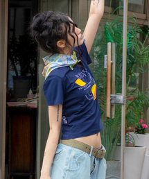 WXT074 キイロノヒチェックアプリケTシャツ (NAVY)
