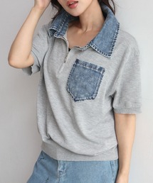 CECIL McBEE（セシルマクビー）の「デニムドッキングポロシャツ（ポロシャツ）」