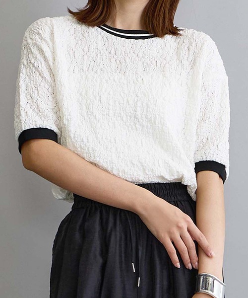 NICOLE white（ニコルホワイト）の「レースTシャツ（Tシャツ/カットソー・レディース・ブラック/オフホワイト・FREE）」の17枚目の写真