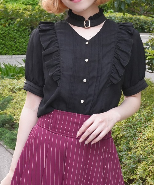 axes femme POETIQUE（アクシーズファムポエティック）の「金ボタン付きチョーカー風ＢＬ（シャツ/ブラウス・レディース・ホワイト/レッド/ブラック・MEDIUM）」の12枚目の写真