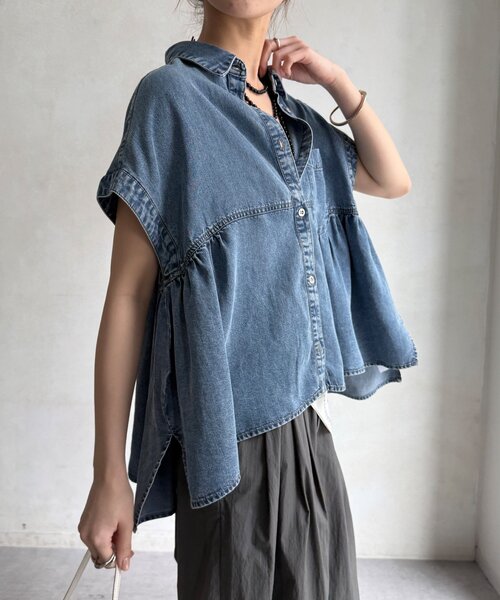 DouDou(ドゥドゥ)の「【WEB限定】リヨセルデニム半袖シャツ(シャツ/ブラウス・レディース・ブルー/ブラック・FREE)」の19枚目の写真