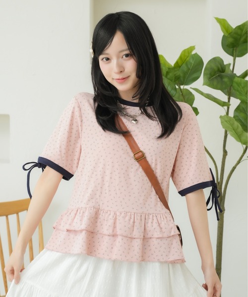 kutir（クティール）の「アソートリボンリンガーフリルＴシャツ（Tシャツ/カットソー・レディース・ホワイト/ライトブルー/グレー/ピンク/ライトブラウン/ナチュラル/ブラック/アイボリー・FREE）」の8枚目の写真
