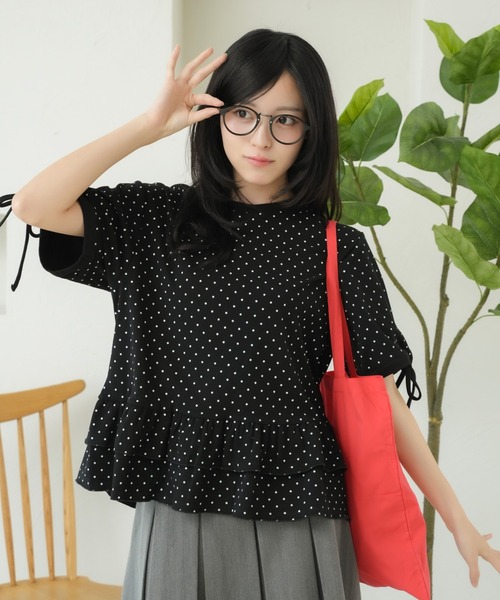 kutir（クティール）の「アソートリボンリンガーフリルＴシャツ（Tシャツ/カットソー・レディース・ホワイト/ライトブルー/グレー/ピンク/ライトブラウン/ナチュラル/ブラック/アイボリー・FREE）」の3枚目の写真