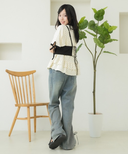 kutir（クティール）の「アソートリボンリンガーフリルＴシャツ（Tシャツ/カットソー・レディース・ホワイト/ライトブルー/グレー/ピンク/ライトブラウン/ナチュラル/ブラック/アイボリー・FREE）」の19枚目の写真