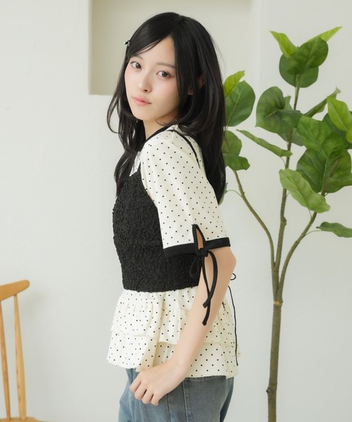 kutir（クティール）の「アソートリボンリンガーフリルＴシャツ（Tシャツ/カットソー・レディース・ホワイト/ライトブルー/グレー/ピンク/ライトブラウン/ナチュラル/ブラック/アイボリー・FREE）」の13枚目の写真