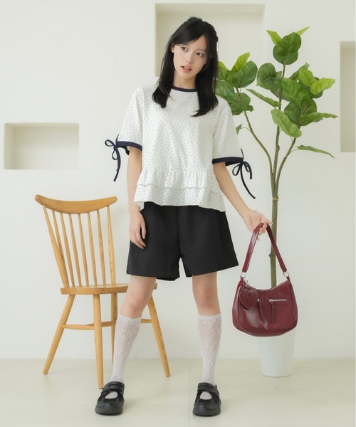 kutir（クティール）の「アソートリボンリンガーフリルＴシャツ（Tシャツ/カットソー・レディース・ホワイト/ライトブルー/グレー/ピンク/ライトブラウン/ナチュラル/ブラック/アイボリー・FREE）」の9枚目の写真