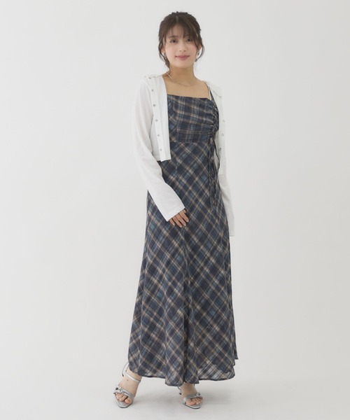 archives(アルシーヴ)の「【アシンメトリーデザインで差がつくワンピ】チェックシフォンドロストキャミワンピース(ワンピース・レディース・ネイビー/ブラック・MEDIUM)」の1枚目の写真