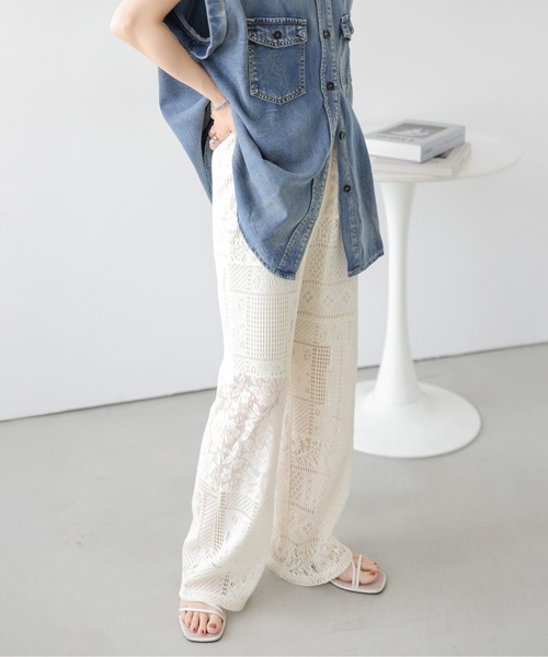 AMELY(エミリー)の「パッチワークレースパンツ(その他パンツ・レディース・オリーブ/アイボリー/ブラック・L/M)」の8枚目の写真