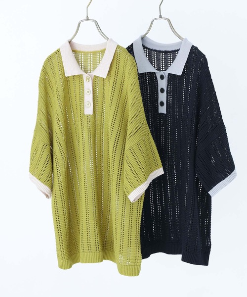 セール】『配色メッシュポロニット』（ポロシャツ）｜n'OrLABEL
