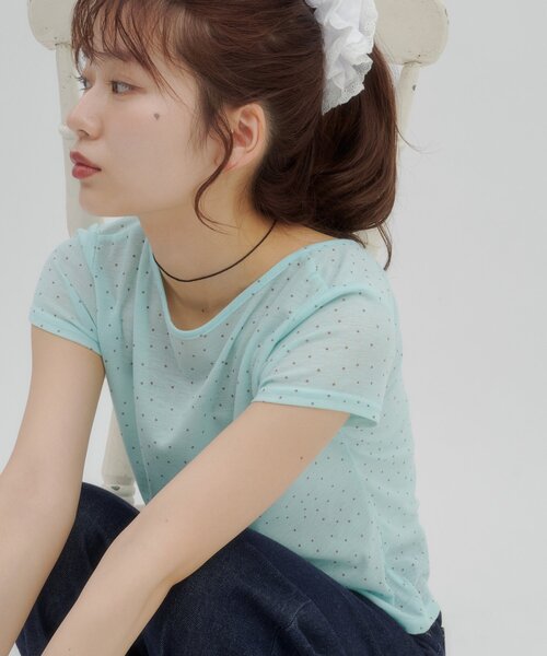 DISCOAT(ディスコート)の「【umm.】衿ギャザー半袖ドットプルオーバー(Tシャツ/カットソー・レディース・ブラック/ホワイト/オフホワイト/ミント・FREE)」の4枚目の写真