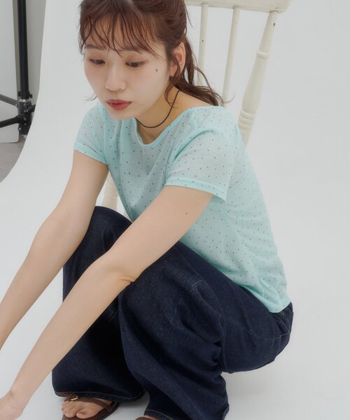 DISCOAT(ディスコート)の「【umm.】衿ギャザー半袖ドットプルオーバー(Tシャツ/カットソー・レディース・ブラック/ホワイト/オフホワイト/ミント・FREE)」の8枚目の写真