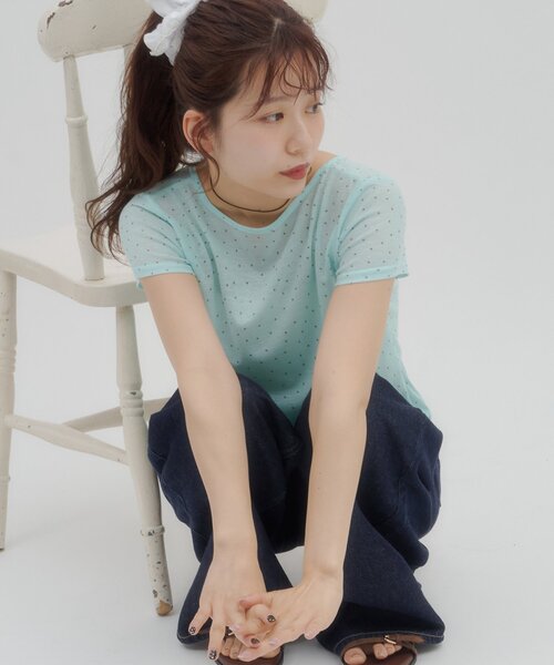 DISCOAT(ディスコート)の「【umm.】衿ギャザー半袖ドットプルオーバー(Tシャツ/カットソー・レディース・ブラック/ホワイト/オフホワイト/ミント・FREE)」の9枚目の写真