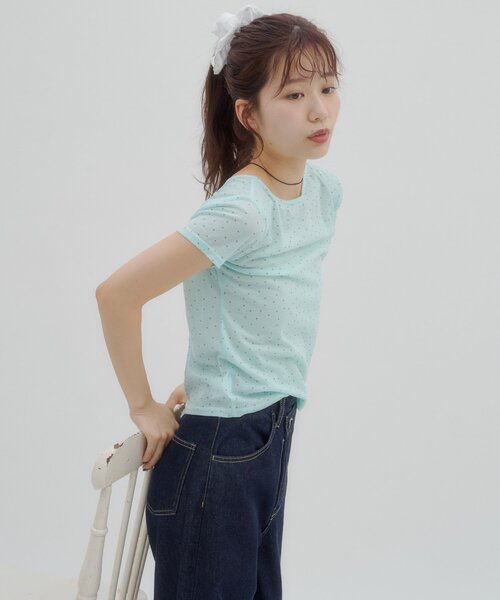 DISCOAT(ディスコート)の「【umm.】衿ギャザー半袖ドットプルオーバー(Tシャツ/カットソー・レディース・ブラック/ホワイト/オフホワイト/ミント・FREE)」の10枚目の写真