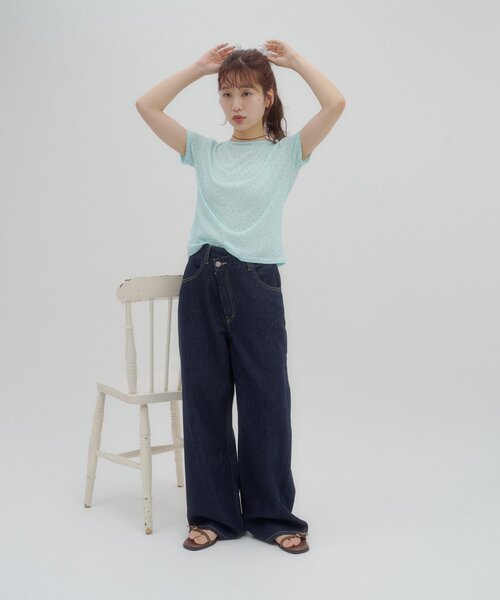 DISCOAT(ディスコート)の「【umm.】衿ギャザー半袖ドットプルオーバー(Tシャツ/カットソー・レディース・ブラック/ホワイト/オフホワイト/ミント・FREE)」の12枚目の写真
