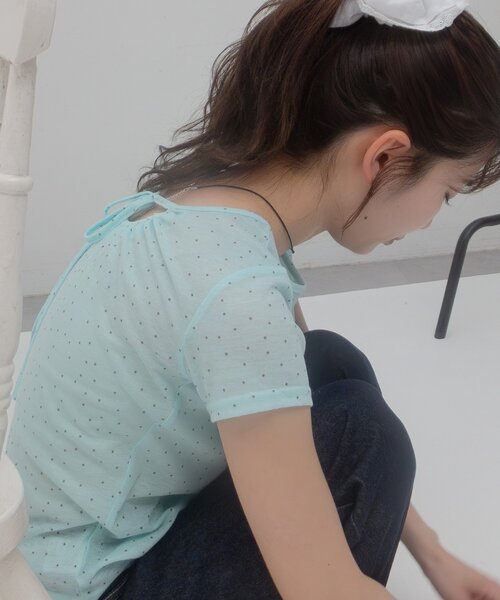 DISCOAT(ディスコート)の「【umm.】衿ギャザー半袖ドットプルオーバー(Tシャツ/カットソー・レディース・ブラック/ホワイト/オフホワイト/ミント・FREE)」の13枚目の写真