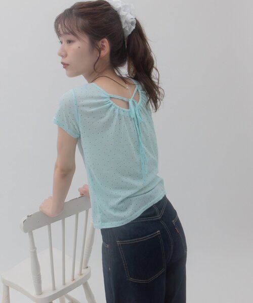 DISCOAT(ディスコート)の「【umm.】衿ギャザー半袖ドットプルオーバー(Tシャツ/カットソー・レディース・ブラック/ホワイト/オフホワイト/ミント・FREE)」の14枚目の写真