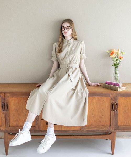 U.S. POLO ASSN.（ユーエスポロアッスン）の「【U.S. POLO ASSN.】clear 別注 ウエストベルトロングシャツワンピース（ワンピース・レディース・ベージュ/ネイビー・F）」の3枚目の写真