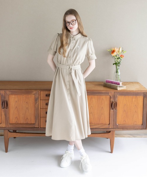 U.S. POLO ASSN.（ユーエスポロアッスン）の「【U.S. POLO ASSN.】clear 別注 ウエストベルトロングシャツワンピース（ワンピース・レディース・ベージュ/ネイビー・F）」の6枚目の写真