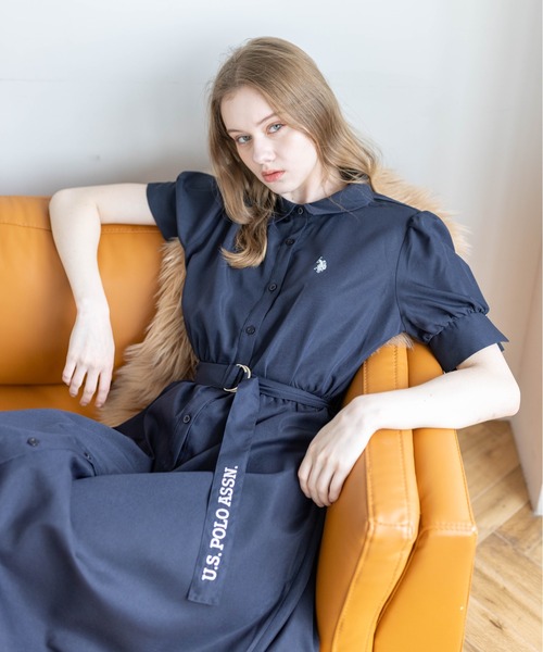 U.S. POLO ASSN.（ユーエスポロアッスン）の「【U.S. POLO ASSN.】clear 別注 ウエストベルトロングシャツワンピース（ワンピース・レディース・ベージュ/ネイビー・F）」の18枚目の写真