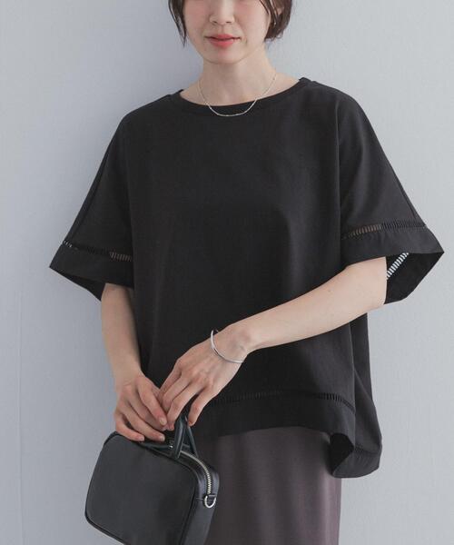 URBAN RESEARCH DOORS(アーバンリサーチドアーズ)の「ハシゴレースドッキングプルオーバー(Tシャツ/カットソー・レディース・ブラック/キャメル・FREE)」の1枚目の写真