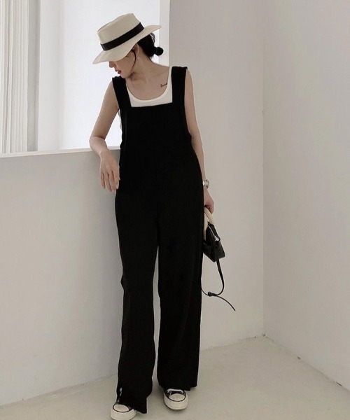 boemy(ボエミー)の「裾スリットワイド サロペット(サロペット/オーバーオール・レディース・ブラック・S/M/L)」の7枚目の写真