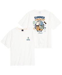 クールコットンオーバーサイズサマーキットバックプリントグラフィック半袖Tシャツ