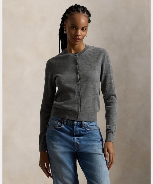 Polo Ralph Lauren グレー カーディガン M ウール クルーネック カーディガン（カーディガン/ボレロ）｜POLO