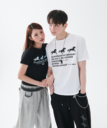 [ESCF x ホットトゥデイ] スターダストホースプリントスリムフィット半袖Tシャツブラック