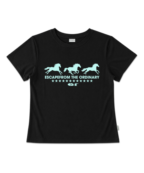 ESCAPEFROM（エスケープフロム）の「[ESCF x ホットトゥデイ] スターダストホースプリントスリムフィット半袖Tシャツブラック（Tシャツ/カットソー・レディース・その他・MEDIUM/LARGE）」の7枚目の写真