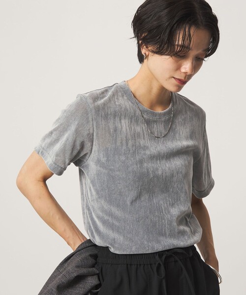 green label relaxing（グリーンレーベルリラクシング）の「シアーフロッキー Tシャツ（Tシャツ/カットソー・レディース・グレー/ブラック/ダークブラウン/ライラック・FREE）」の2枚目の写真