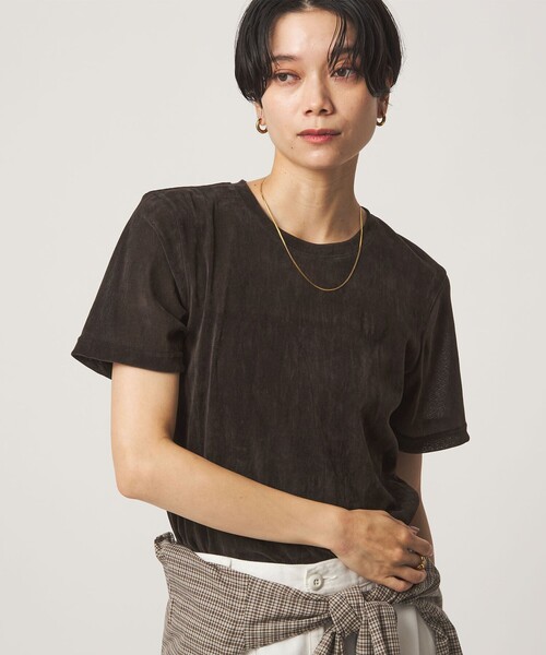 green label relaxing（グリーンレーベルリラクシング）の「シアーフロッキー Tシャツ（Tシャツ/カットソー・レディース・グレー/ブラック/ダークブラウン/ライラック・FREE）」の5枚目の写真