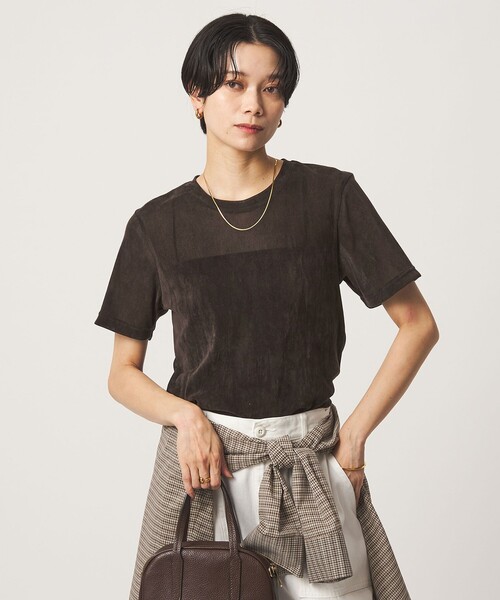 green label relaxing（グリーンレーベルリラクシング）の「シアーフロッキー Tシャツ（Tシャツ/カットソー・レディース・グレー/ブラック/ダークブラウン/ライラック・FREE）」の7枚目の写真