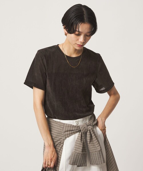 green label relaxing（グリーンレーベルリラクシング）の「シアーフロッキー Tシャツ（Tシャツ/カットソー・レディース・グレー/ブラック/ダークブラウン/ライラック・FREE）」の8枚目の写真