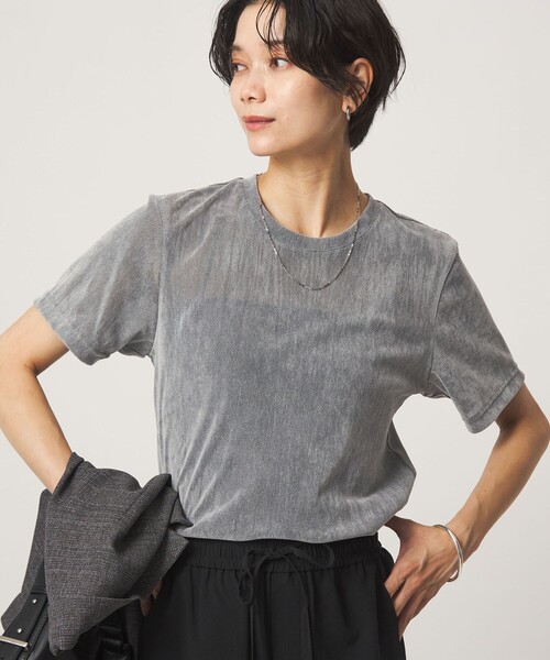 green label relaxing（グリーンレーベルリラクシング）の「シアーフロッキー Tシャツ（Tシャツ/カットソー・レディース・グレー/ブラック/ダークブラウン/ライラック・FREE）」の16枚目の写真