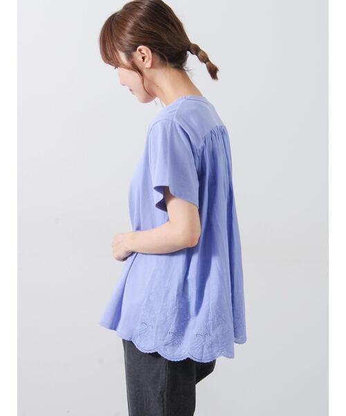 Samansa Mos2(サマンサ モスモス)の「【接触冷感】バックスカラップレースTシャツ(Tシャツ/カットソー・レディース・ブルー/イエロー/ブラック/オフホワイト・F)」の14枚目の写真