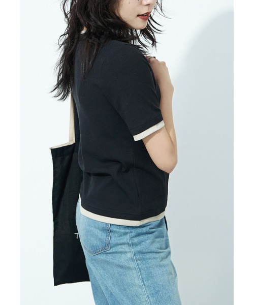 Fashion Letter(ファッションレター)の「フェイクレイヤード バイカラーヘンリー半袖プルオーバー(Tシャツ/カットソー・レディース・モカ/ブラック/グレイッシュベージュ/イエロー/アイボリー・M)」の9枚目の写真