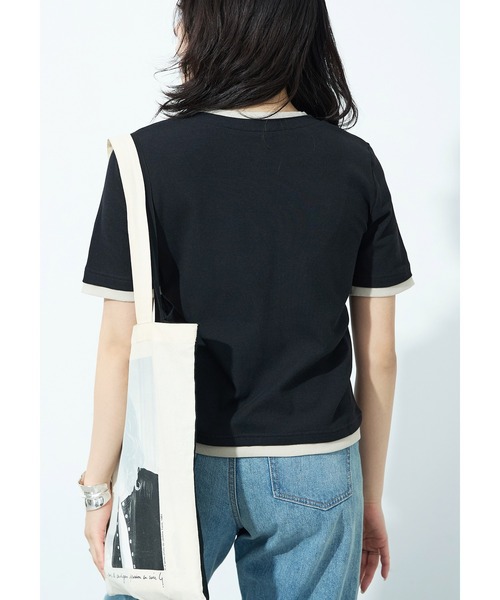 Fashion Letter(ファッションレター)の「フェイクレイヤード バイカラーヘンリー半袖プルオーバー(Tシャツ/カットソー・レディース・モカ/ブラック/グレイッシュベージュ/イエロー/アイボリー・M)」の10枚目の写真