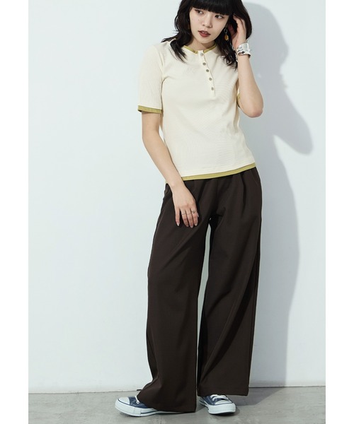 Fashion Letter(ファッションレター)の「フェイクレイヤード バイカラーヘンリー半袖プルオーバー(Tシャツ/カットソー・レディース・モカ/ブラック/グレイッシュベージュ/イエロー/アイボリー・M)」の13枚目の写真