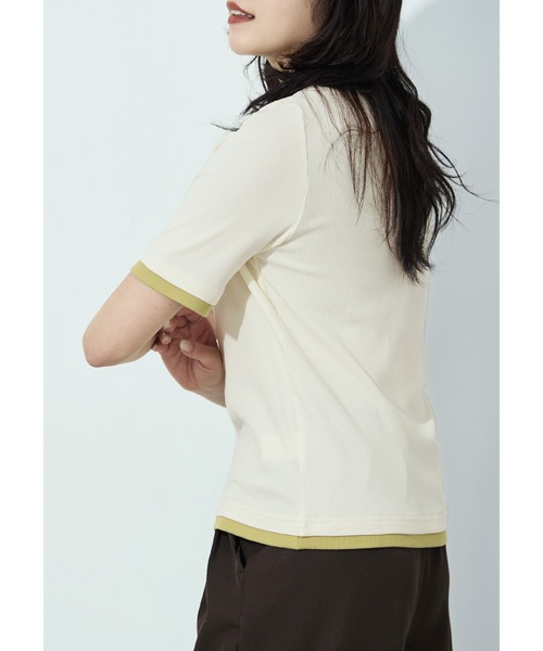 Fashion Letter(ファッションレター)の「フェイクレイヤード バイカラーヘンリー半袖プルオーバー(Tシャツ/カットソー・レディース・モカ/ブラック/グレイッシュベージュ/イエロー/アイボリー・M)」の14枚目の写真