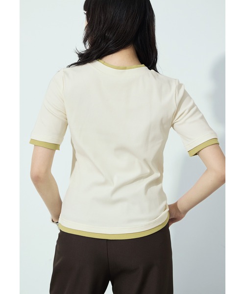 Fashion Letter(ファッションレター)の「フェイクレイヤード バイカラーヘンリー半袖プルオーバー(Tシャツ/カットソー・レディース・モカ/ブラック/グレイッシュベージュ/イエロー/アイボリー・M)」の16枚目の写真
